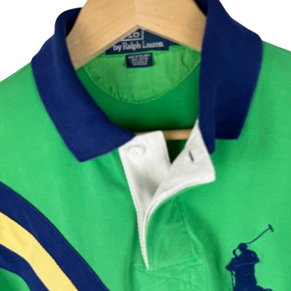 Polo Ralph Lauren Big Pony Rugby Polo Mens M Striped Green Cotton Mesh Shirt - Picture 7 of 8